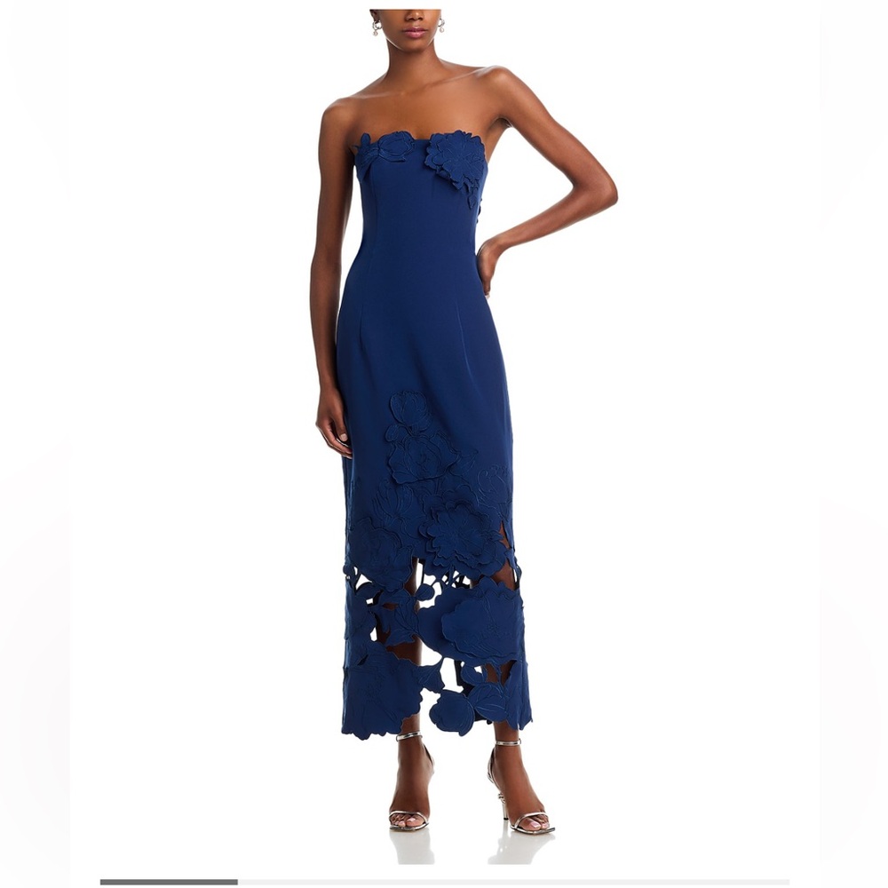 Leo Lin Rayna Appliqué Bustier Maxi Dress Navy Blue Size 6 NWT